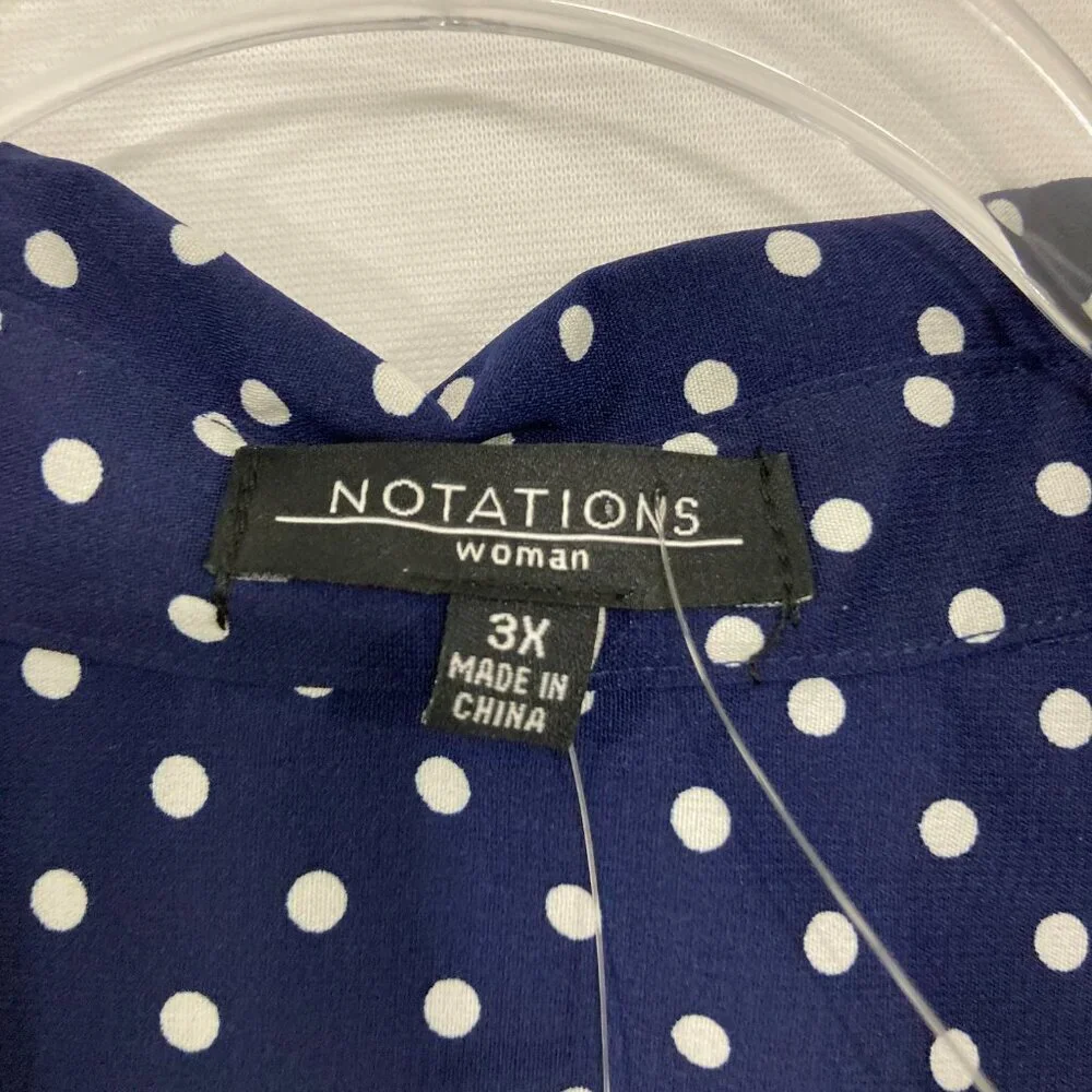 Notations Navy Blue Polka Dot, Lightweight, poly SOFT drape Shirt. Like NEW! - Picture 3 of 11